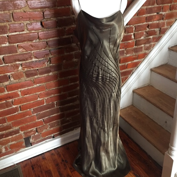 Metallic olive green gown EUC - Picture 5 of 8